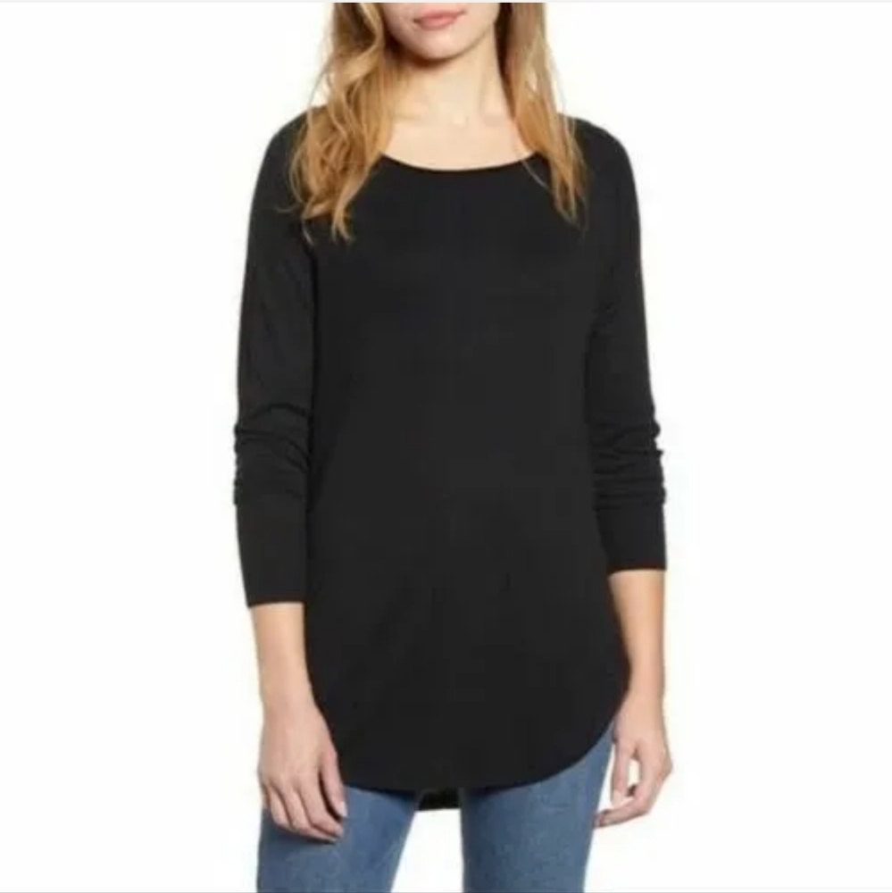 Caslon Women's Lightweight Shirttail Tunic Sweater Black X-Small MSRP $69 NWT